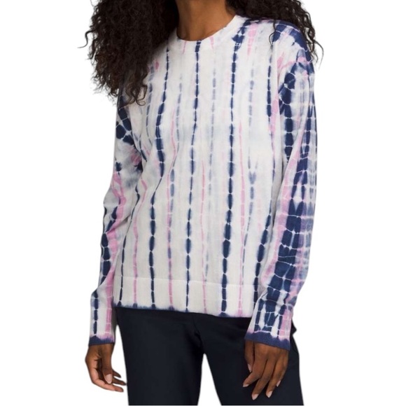 Lululemon Tie Dye Crewneck Sweater Linear Tie Dye Mineral Blue Multi Size 10 - Picture 1 of 15